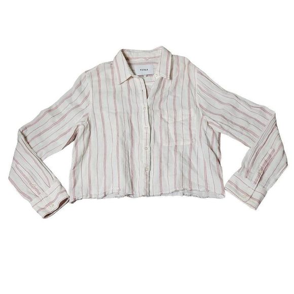 Pistola Tops | Pistola Crop Button Down in Manchester Stripe | Color: Pink/White - Picture 1 of 6